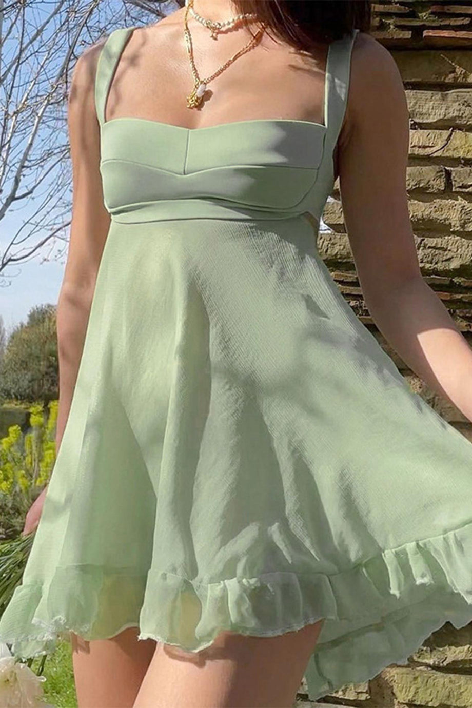 Green Backless Patchwork Lace Cami Dress – AROLORA