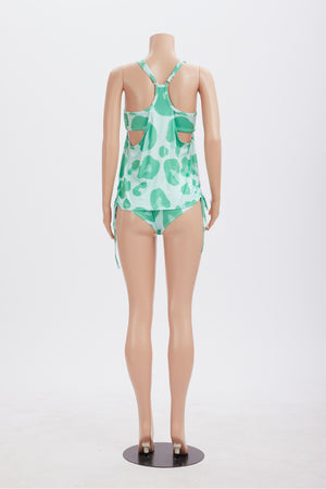 Green Leopard Print Drawstring Two-piece Swimsuit