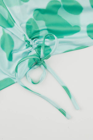 Green Leopard Print Drawstring Two-piece Swimsuit