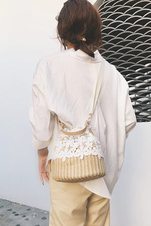 Handmade Straw Lace Bucket Bag