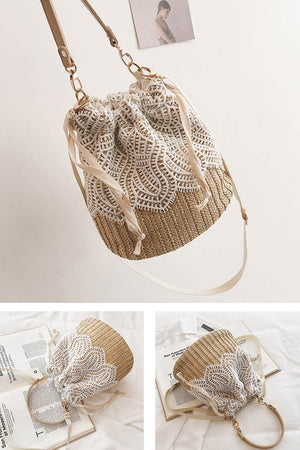 Handmade Straw Lace Bucket Bag