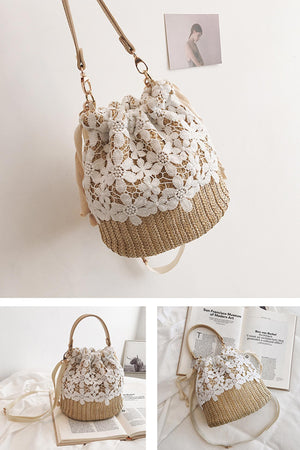 Handmade Straw Lace Bucket Bag