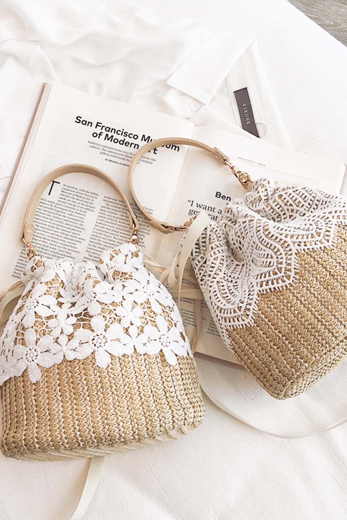 Handmade Straw Lace Bucket Bag