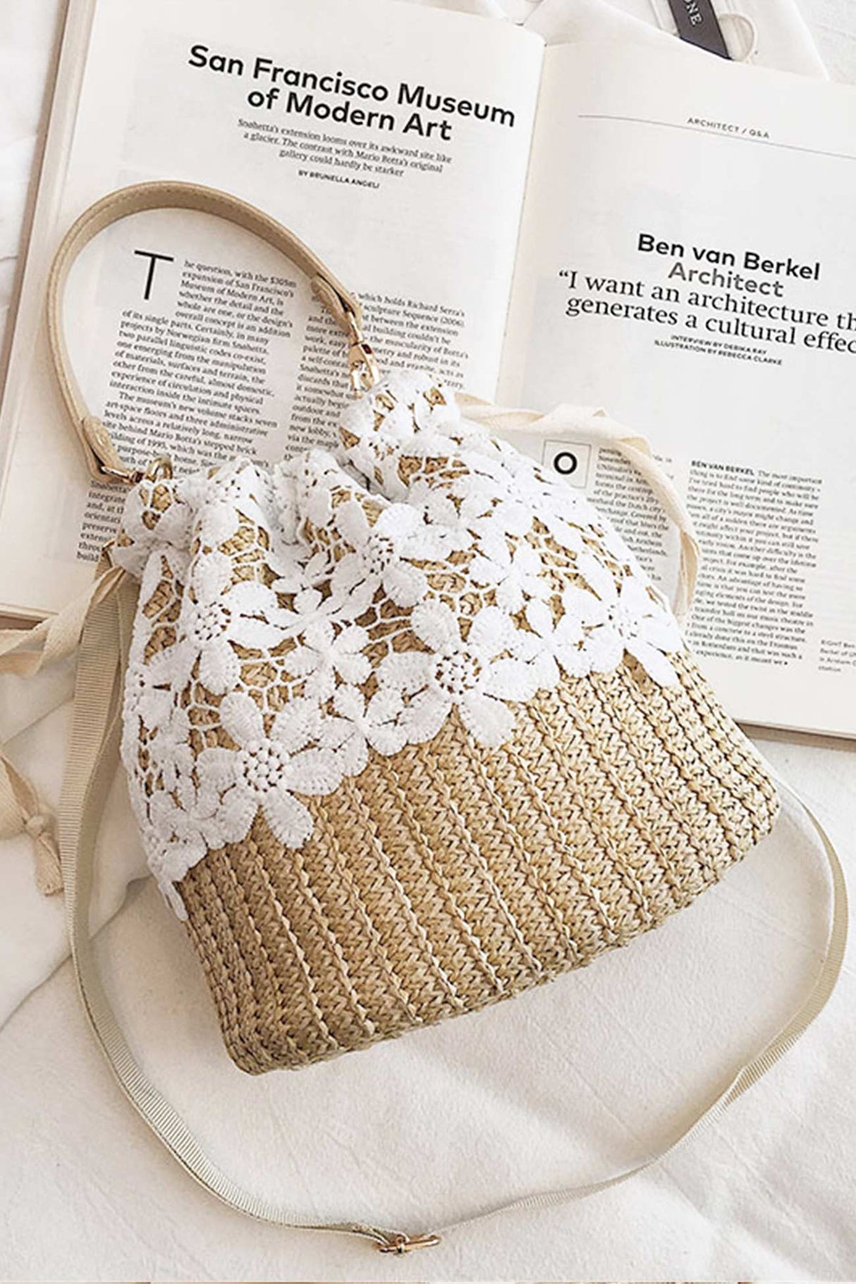 Handmade Straw Lace Bucket Bag
