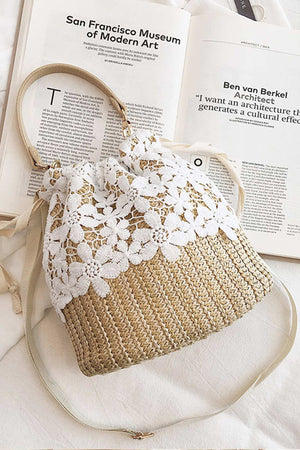 Handmade Straw Lace Bucket Bag
