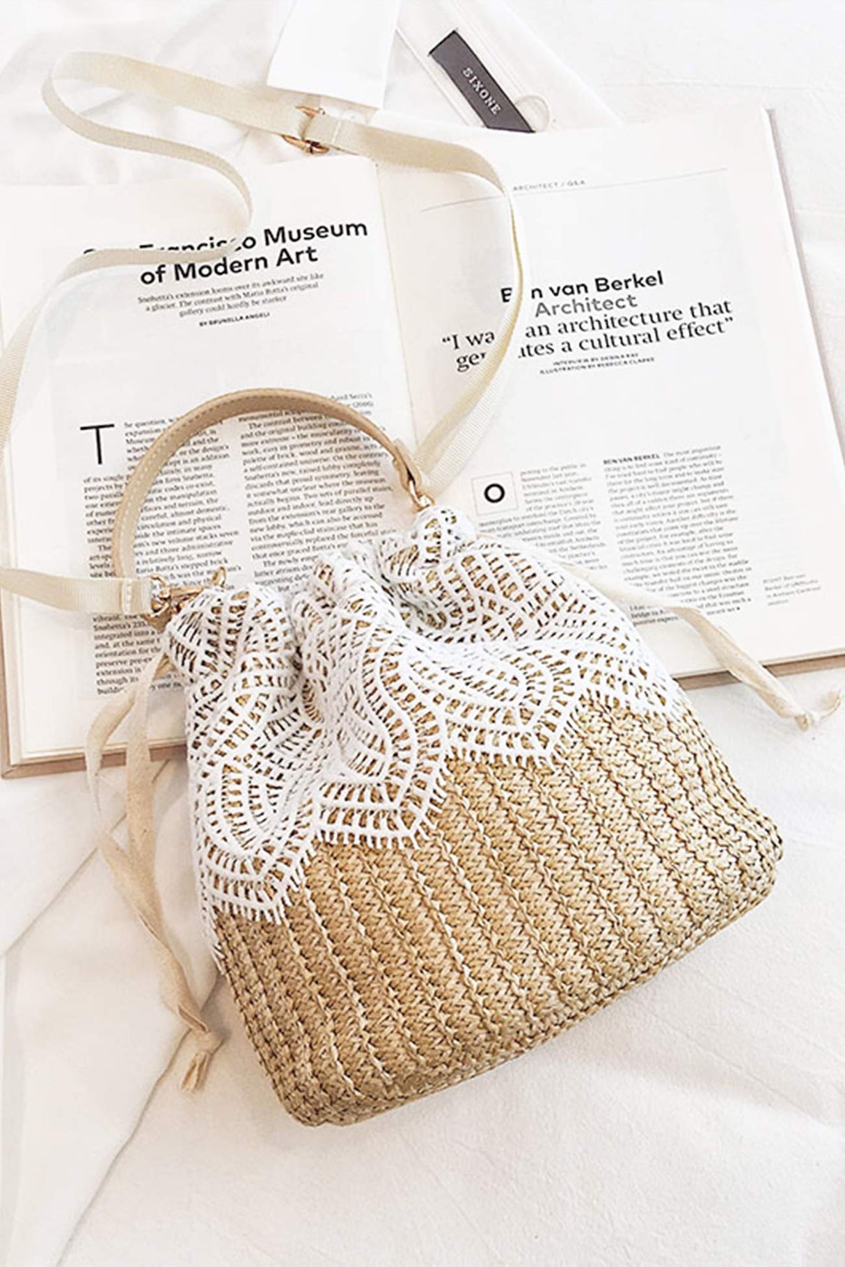 Handmade Straw Lace Bucket Bag