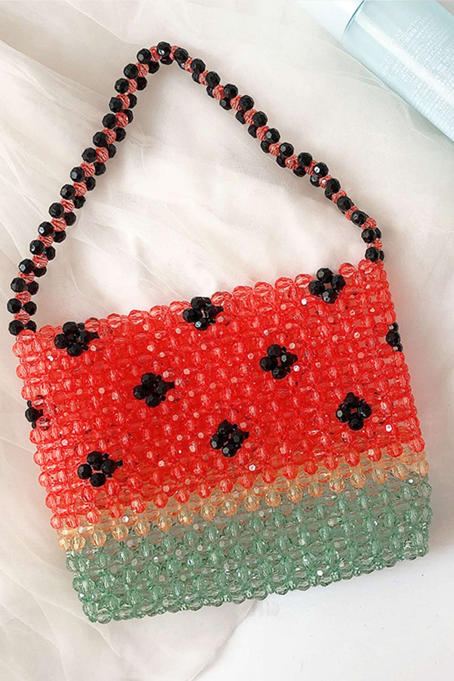 Black Floral Beaded Chain Purse