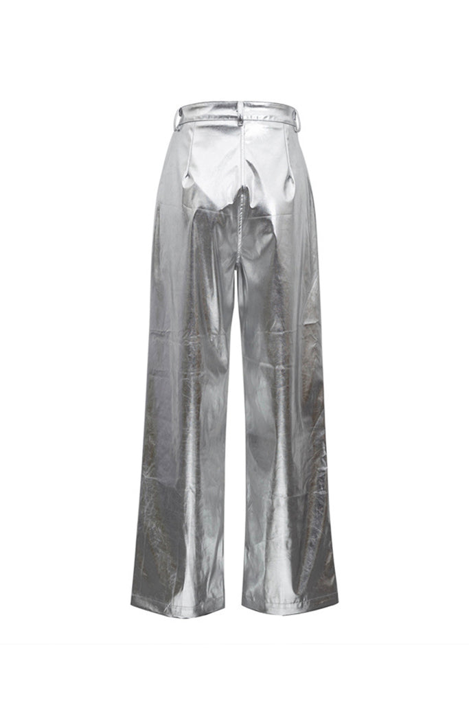 High Waist Reflective PU Leather Pants – AROLORA