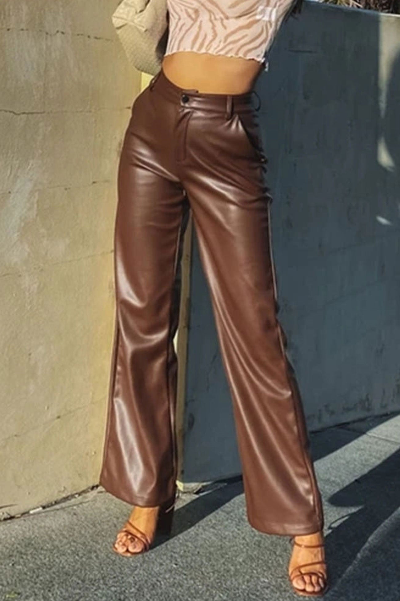 High Waist Wide Leg Leather Pants – AROLORA