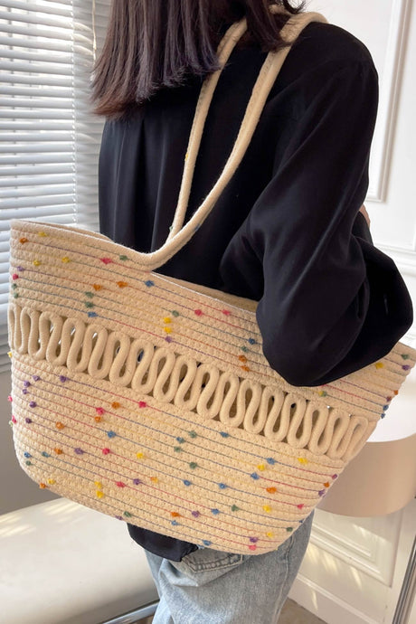 Hollow-out Polka Dot Straw Tote Bag