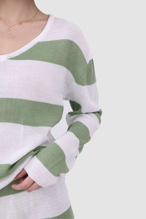 Knitted Stripe Casual Two Piece Set