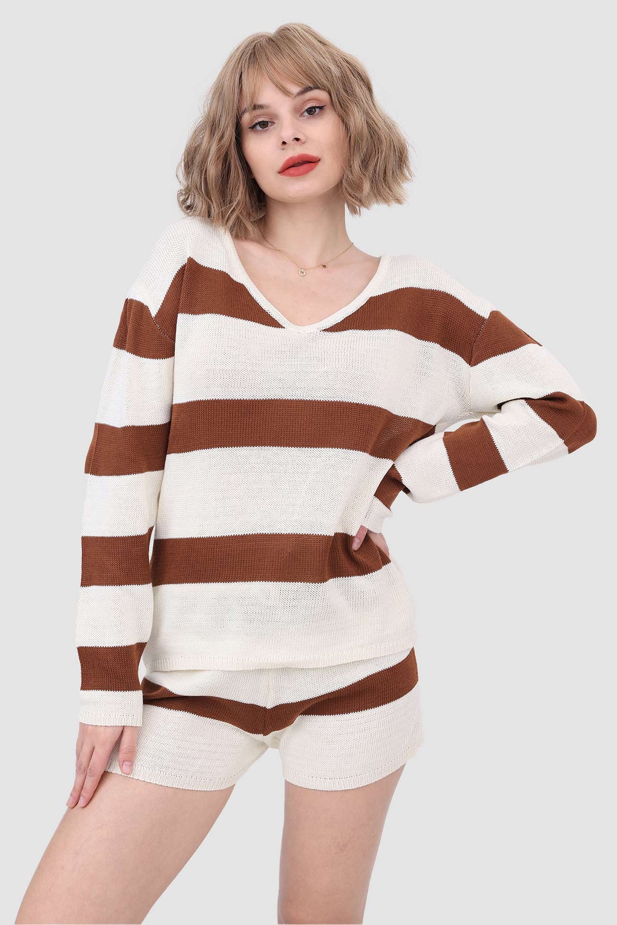 Knitted Stripe Casual Two Piece Set