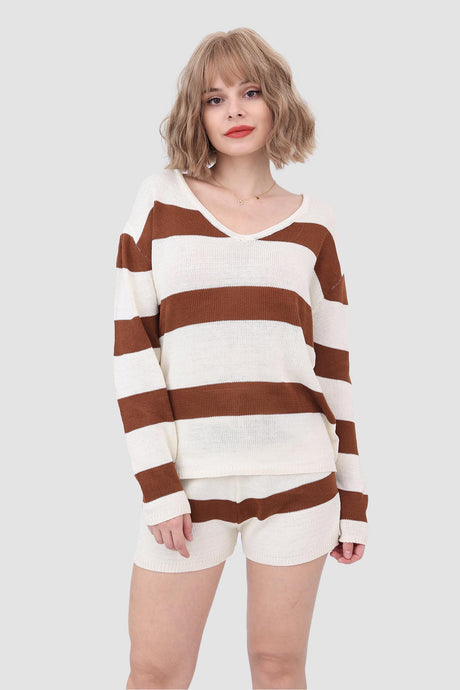 Knitted Stripe Casual Two Piece Set