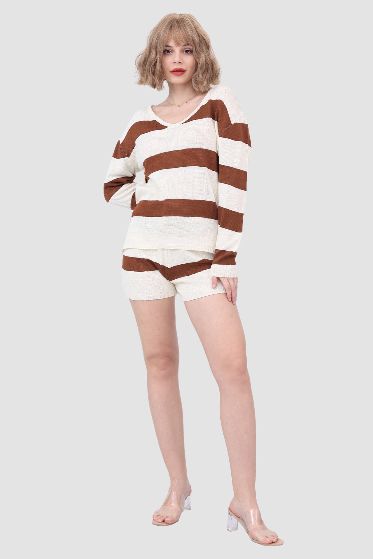 Knitted Stripe Casual Two Piece Set