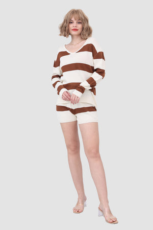 Knitted Stripe Casual Two Piece Set