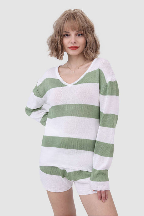Knitted Stripe Casual Two Piece Set