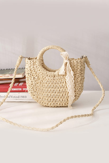 Lace Bow Handmade Straw Bag