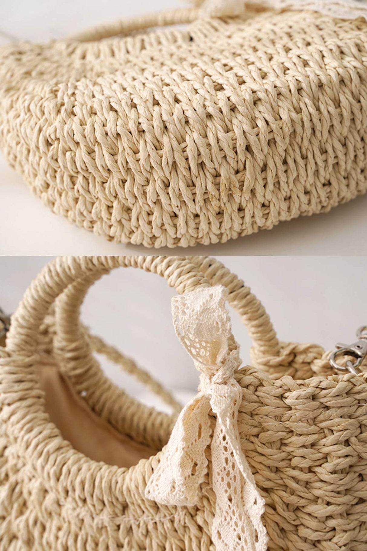 Lace Bow Handmade Straw Bag