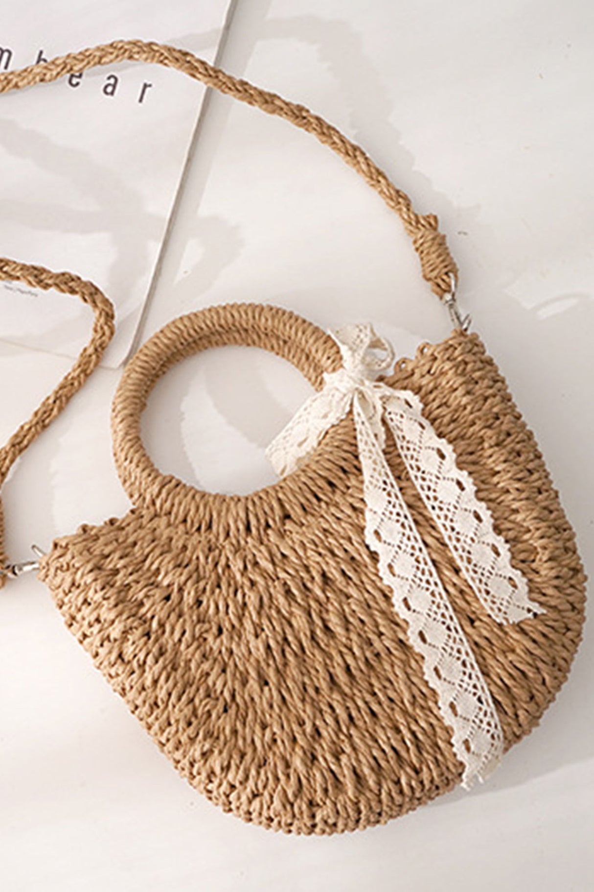 Lace Bow Handmade Straw Bag