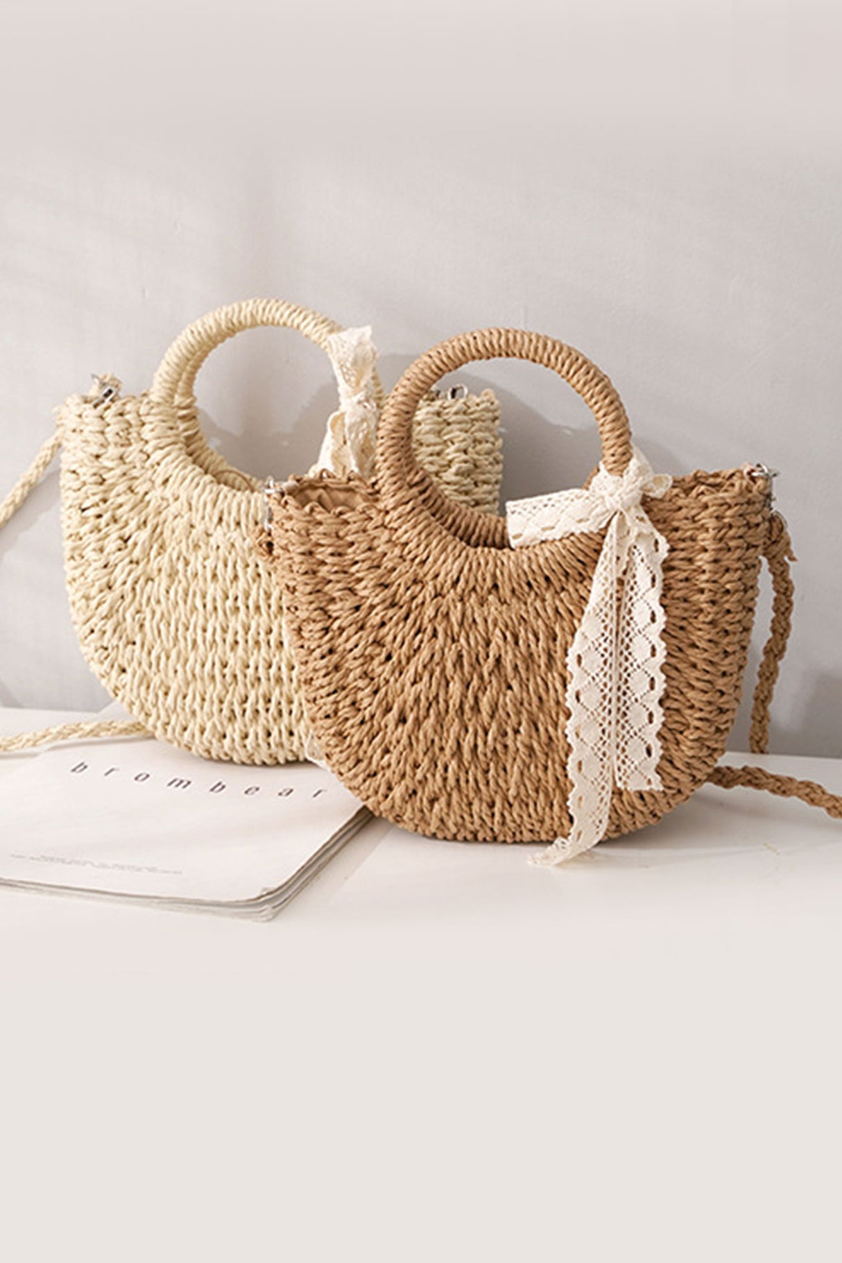 Lace Bow Handmade Straw Bag