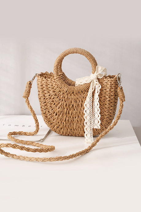 Lace Bow Handmade Straw Bag