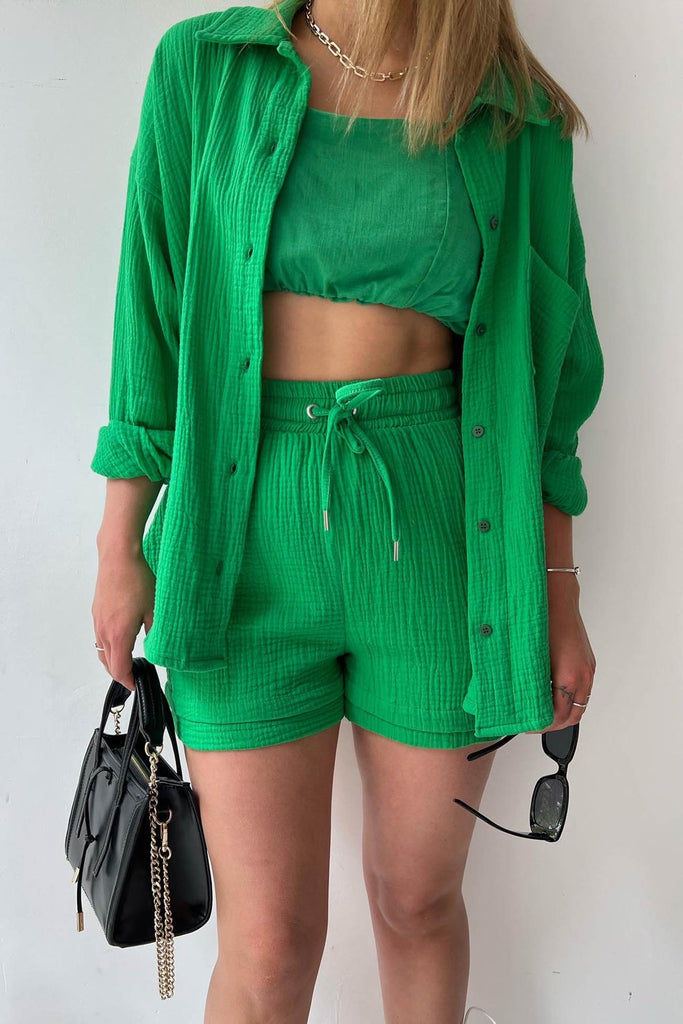 Long Sleeve Solid Color Shirt Shorts Set – AROLORA