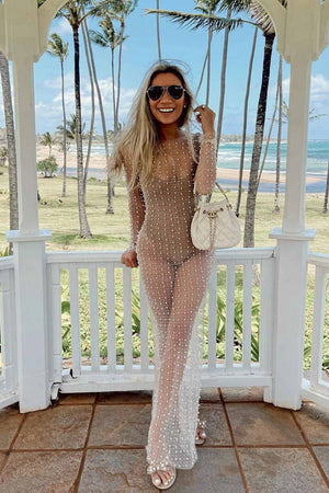 Mesh Full Pearl Cover-up Dress
