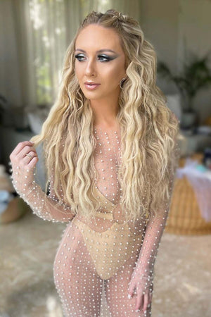 Mesh Full Pearl Cover-up Dress