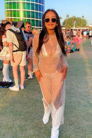 Mesh Full Pearl Cover-up Dress
