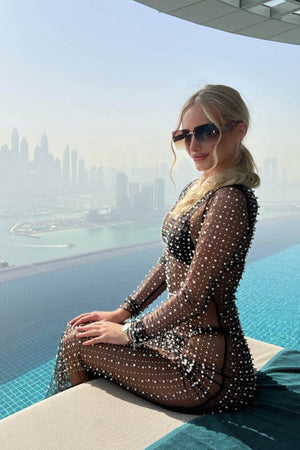 Mesh Full Pearl Cover-up Dress