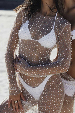 Mesh Full Pearl Cover-up Dress