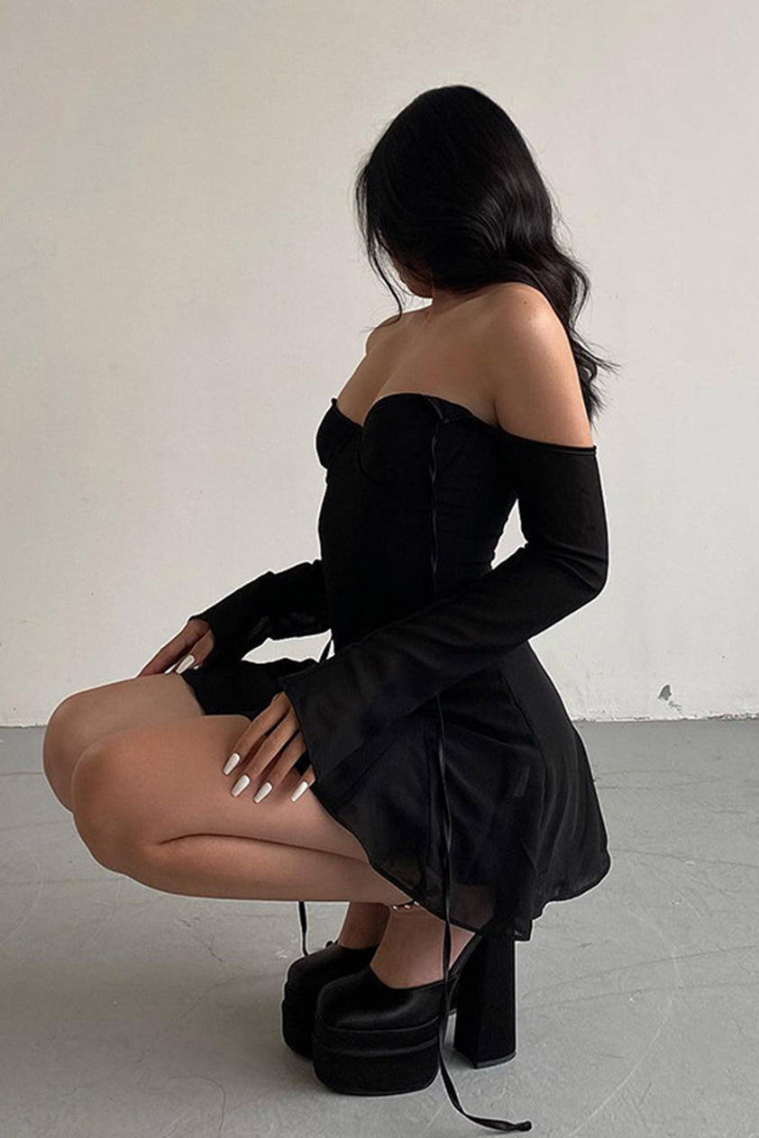 Mesh Off Shoulder Tie-back Mini Dress – AROLORA