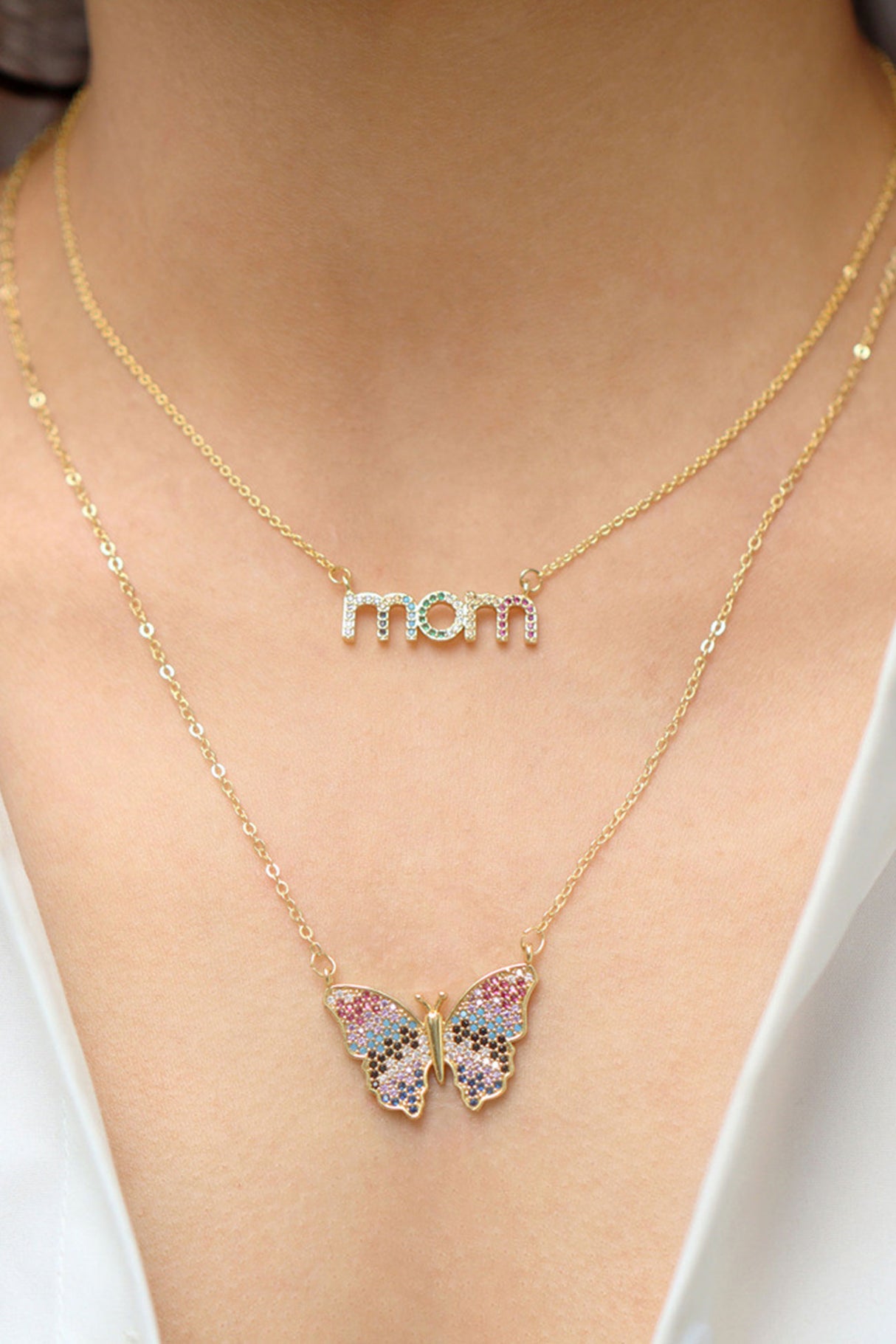 Mom & Butterfly Colorful Zicron Necklace