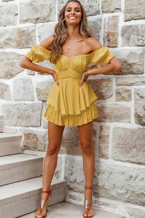 Off Shoulder Tie Back Ruffled Skirt Pants