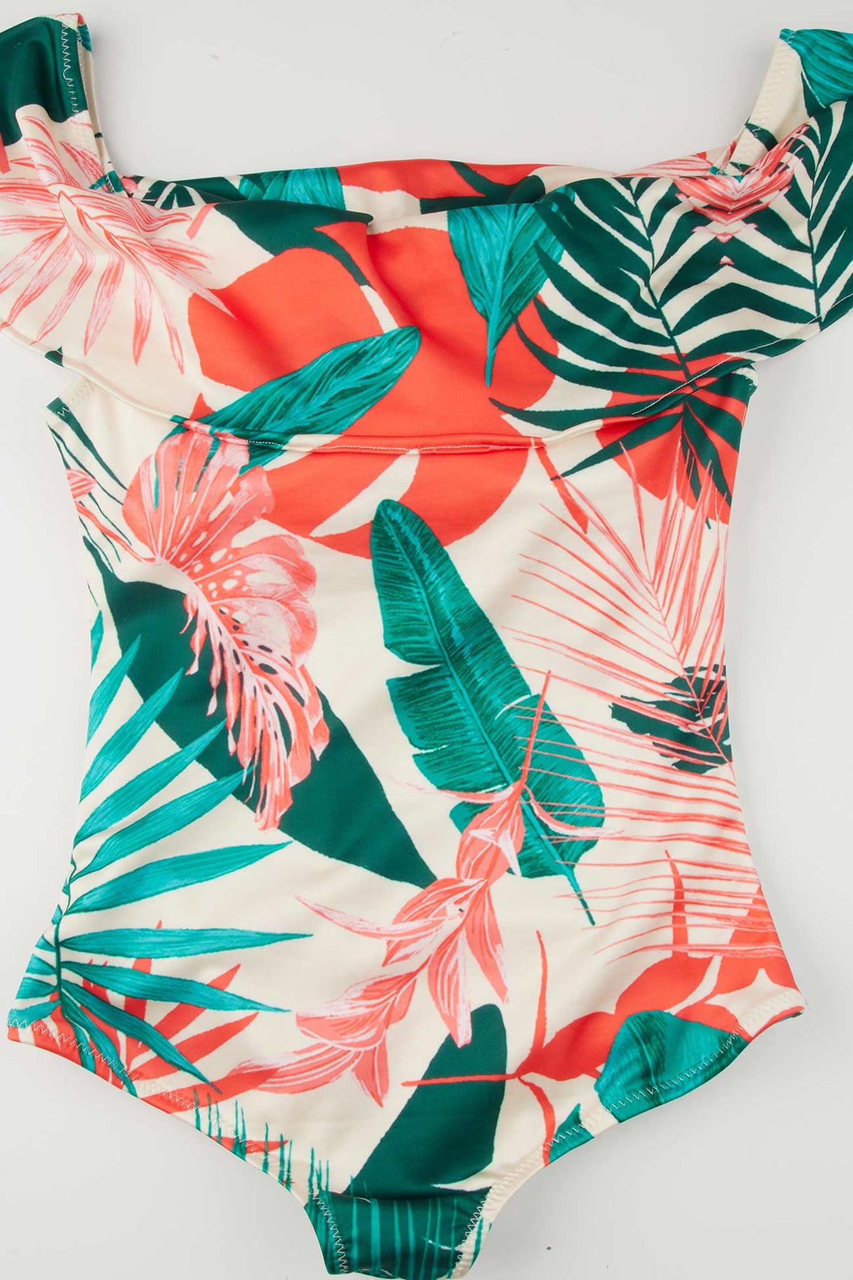 Off-Shoulder Tropical Print One Piece Swimsuit