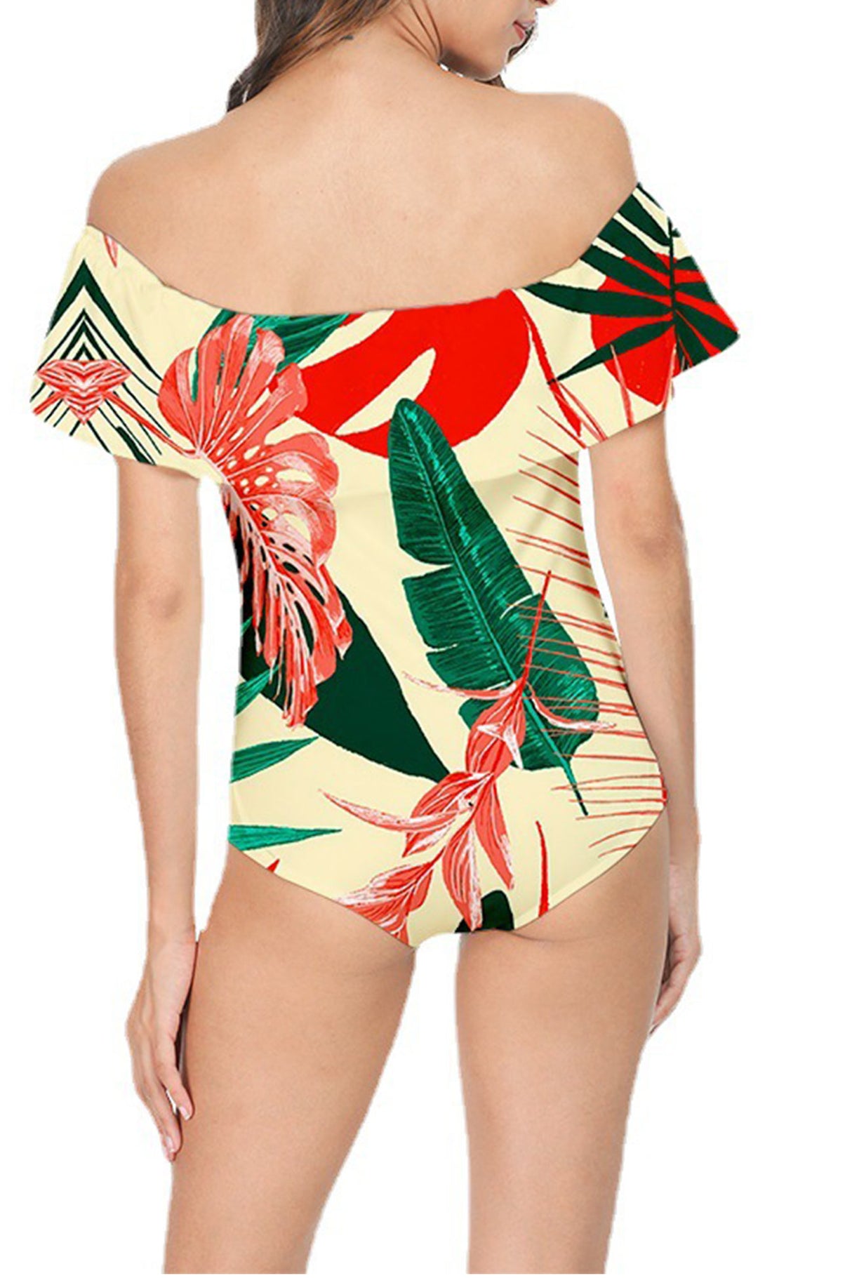 Off-Shoulder Tropical Print One Piece Swimsuit