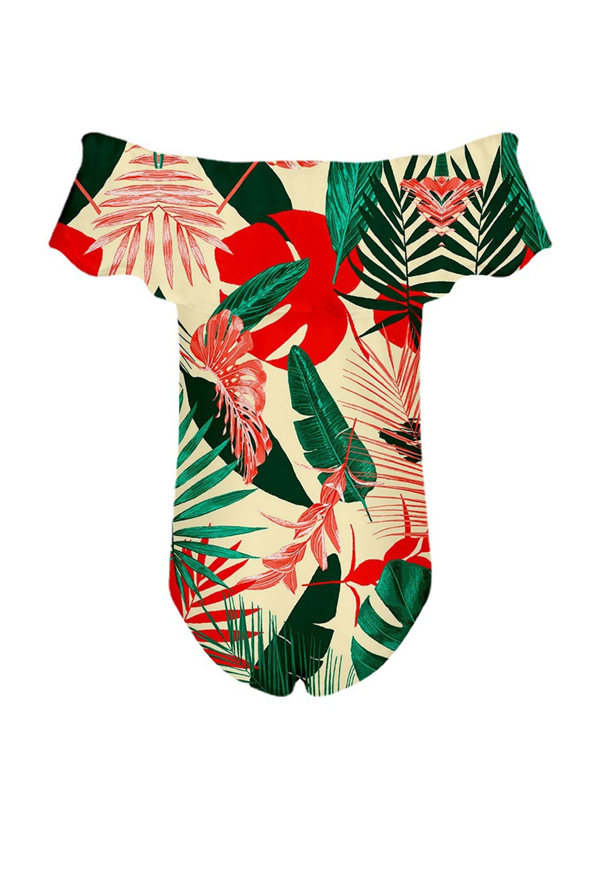 Off-Shoulder Tropical Print One Piece Swimsuit