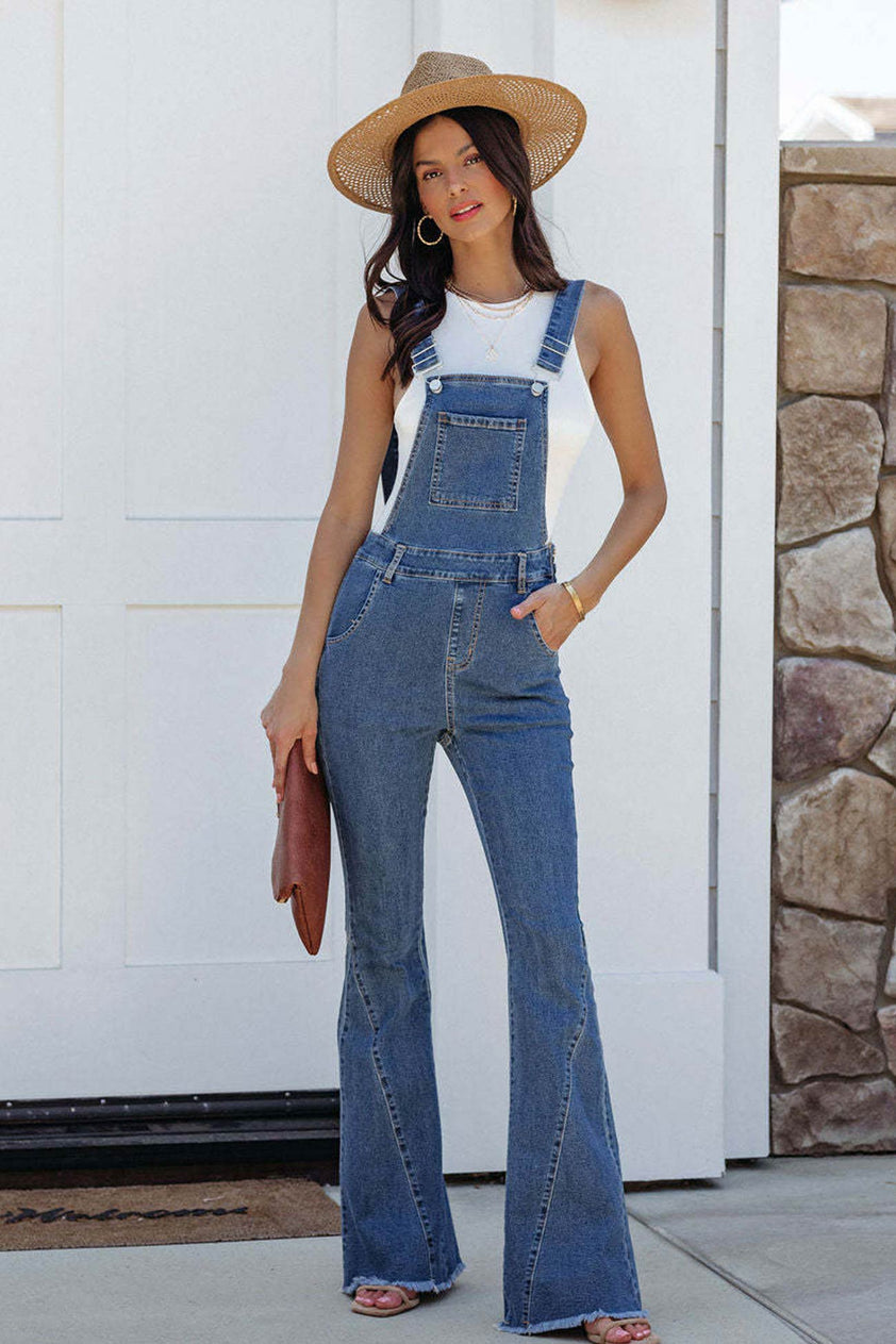 Open Back Flared Denim jumpsuits – AROLORA