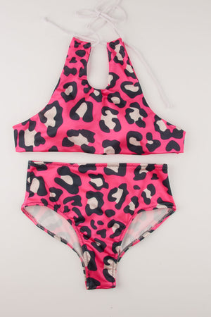 Rose Red Tie-up Two Piece Swimsuit