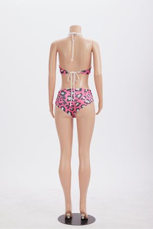Rose Red Tie-up Two Piece Swimsuit