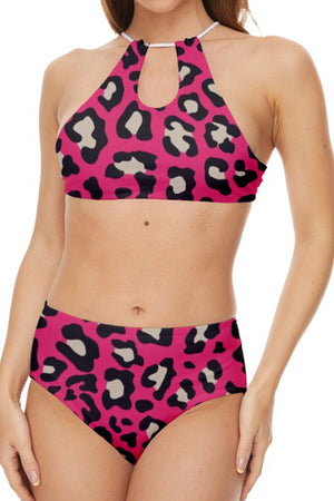 Rose Red Tie-up Two Piece Swimsuit