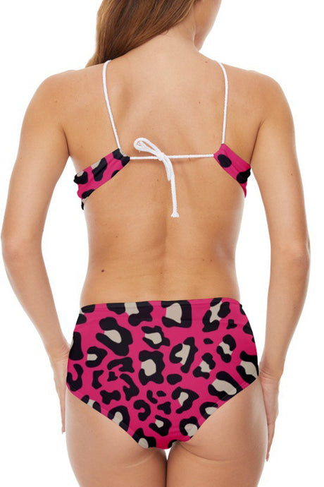 Rose Red Tie-up Two Piece Swimsuit