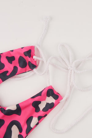 Rose Red Tie-up Two Piece Swimsuit