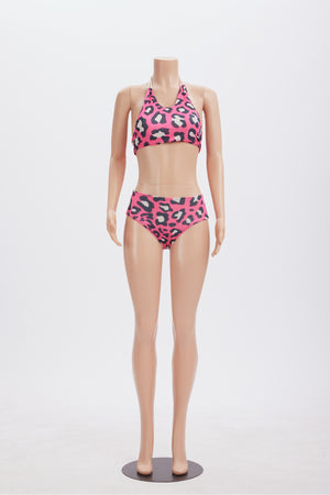 Rose Red Tie-up Two Piece Swimsuit