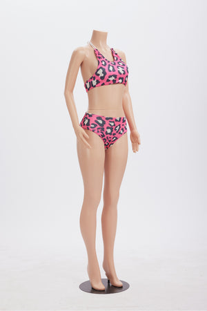 Rose Red Tie-up Two Piece Swimsuit