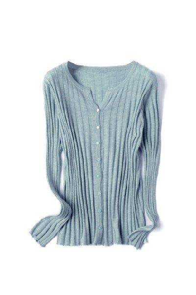 Round Neck Layer Rib Cardigan
