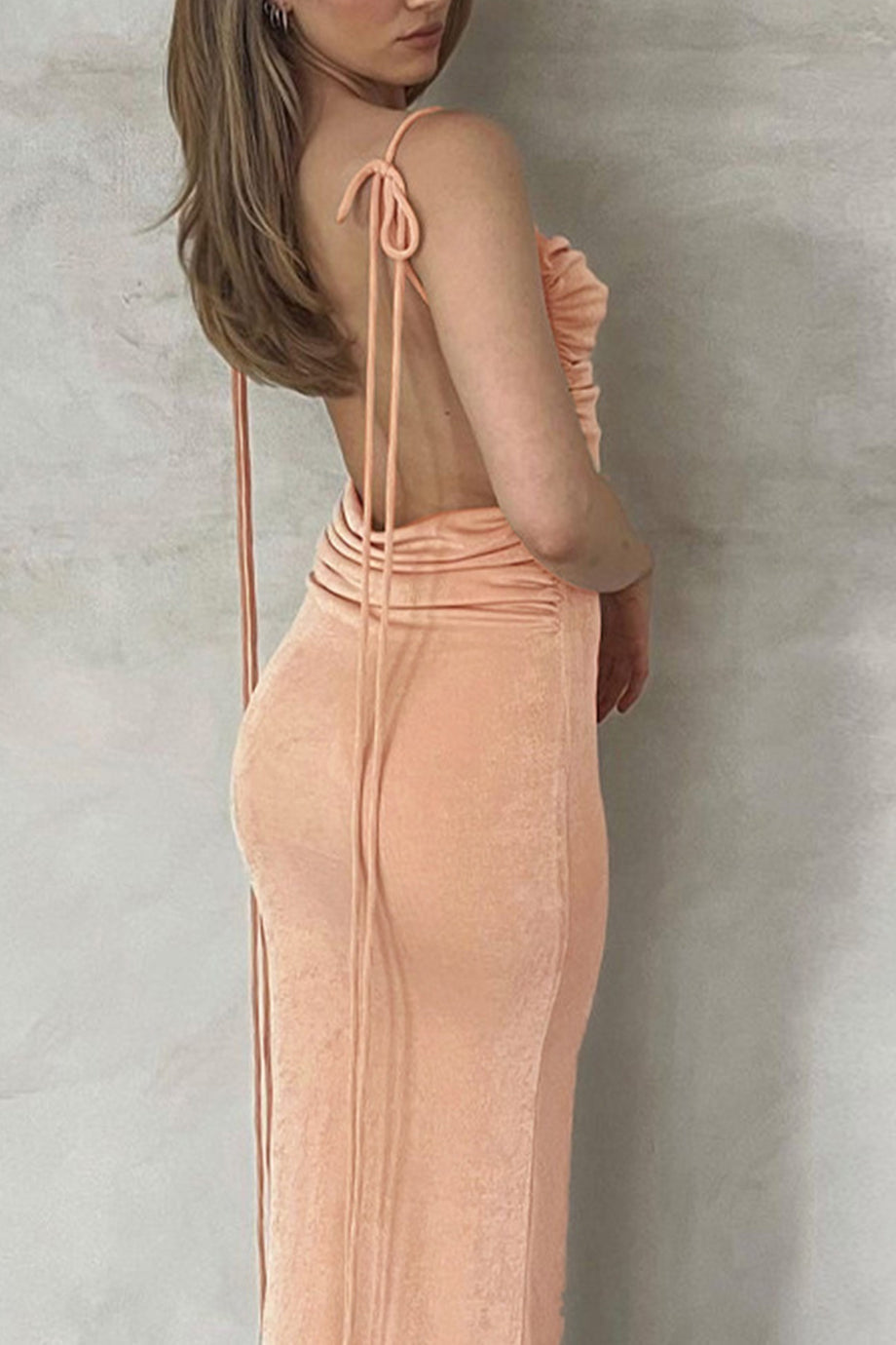 Ruched Strappy Backless Maxi Dress