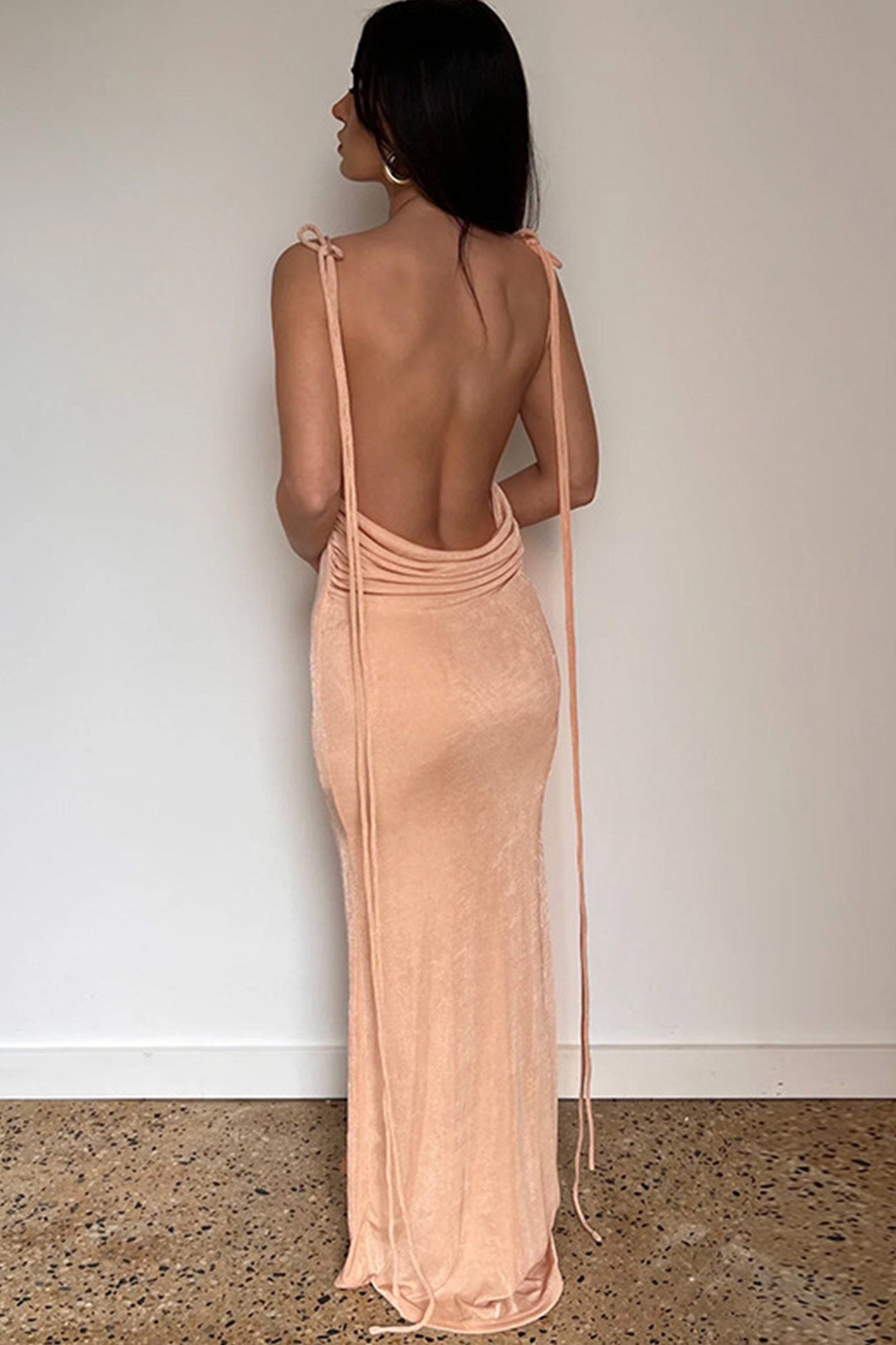 Ruched Strappy Backless Maxi Dress