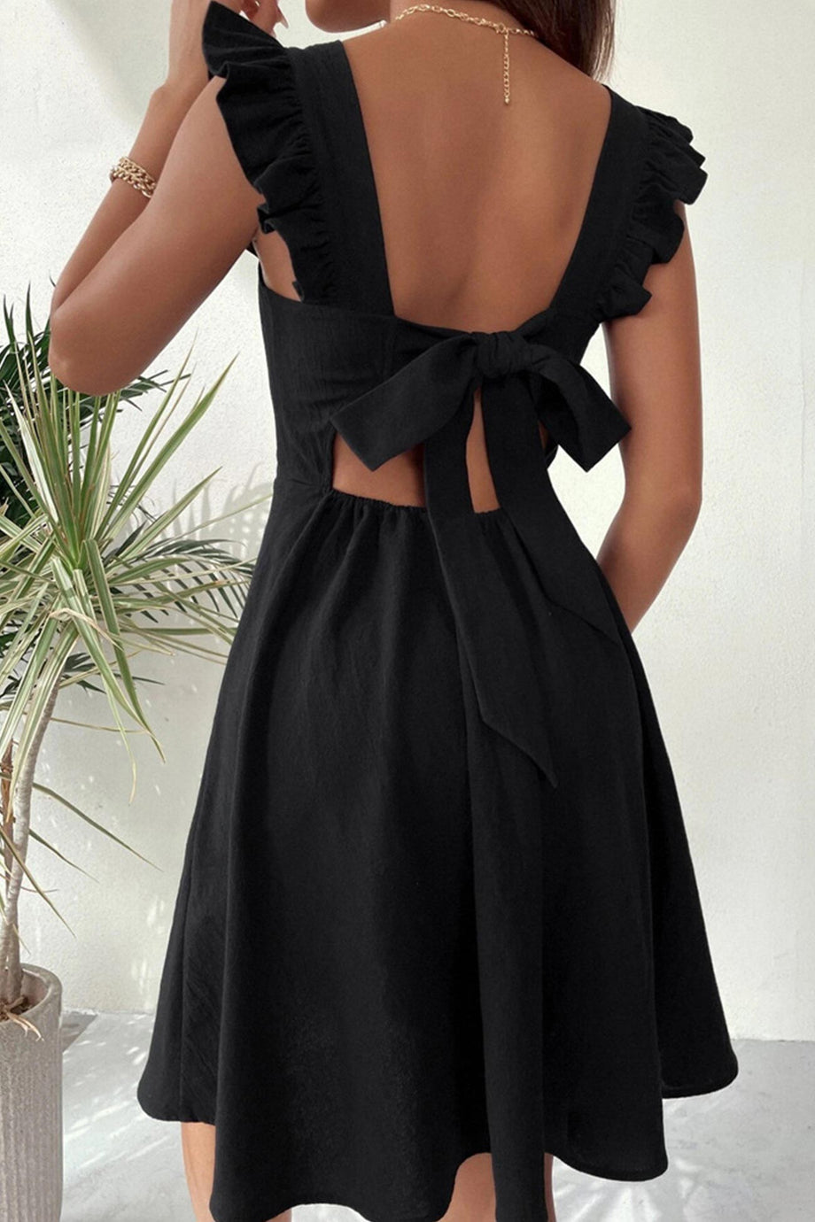 Ruffle Sleeveless Tie back Mini Dress