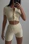 Short Sleeve Ribbed Knit  Cardigan  Bodycon Shorts Set